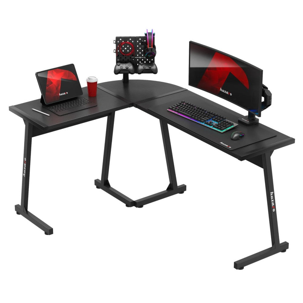 Huzaro Hero 6.0 svart hjørnegamingbord 147 cm med carbonbelagt MDF-plate