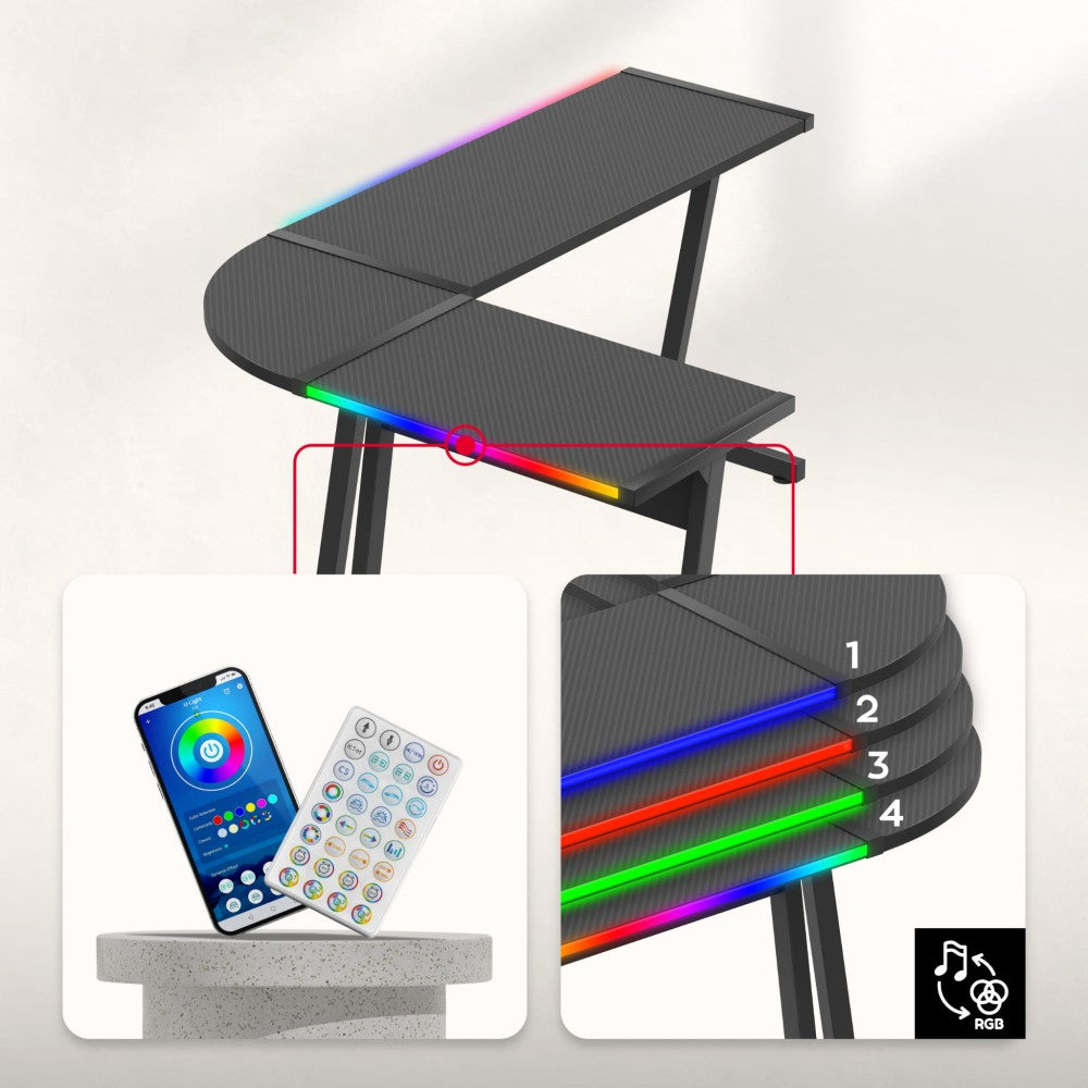 Huzaro Hero 6.0 hjørnebord 147×112 cm med multi-skjermoppsett i gamingrom