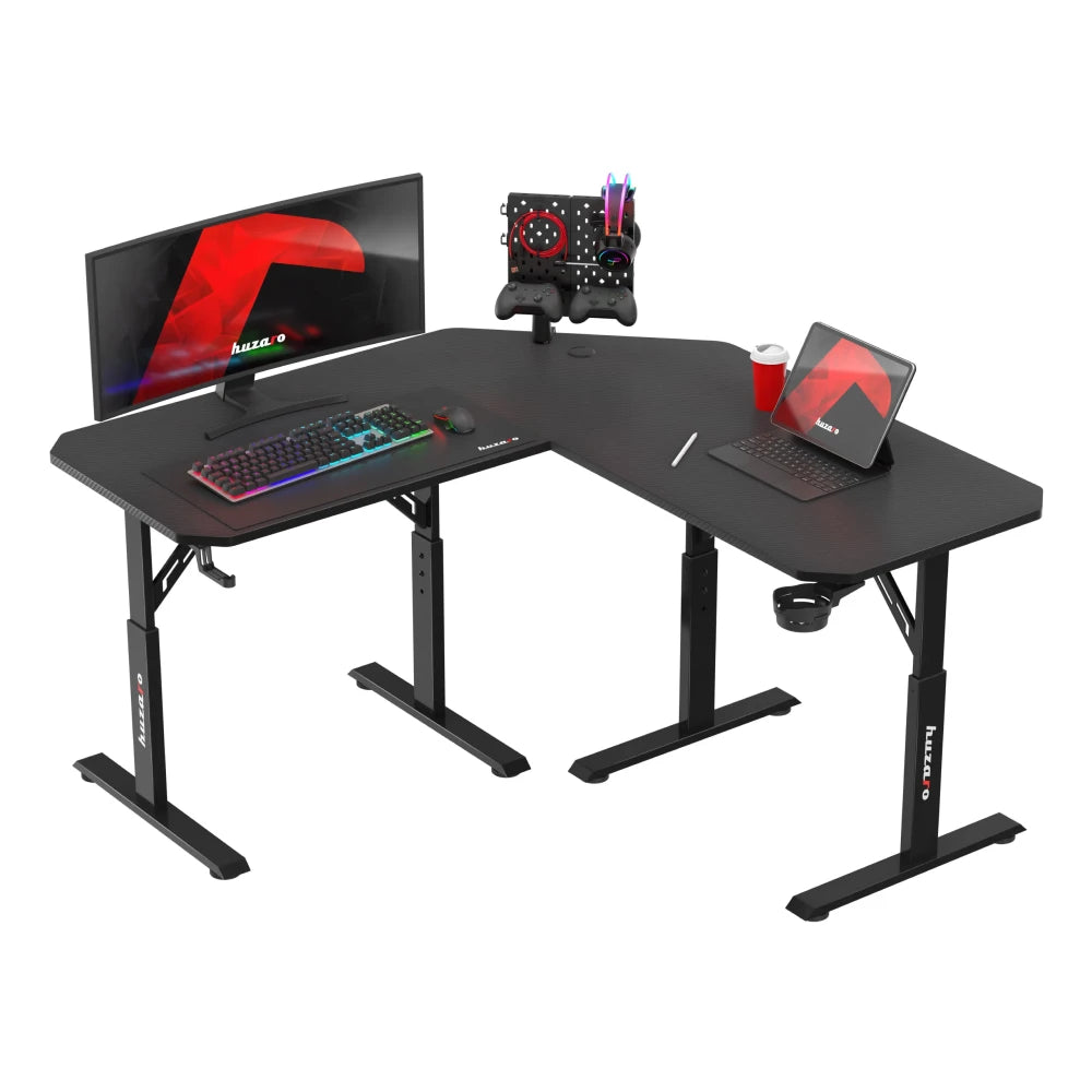 Huzaro Hero 7.3 svart hjørne-gamingbord sett forfra
