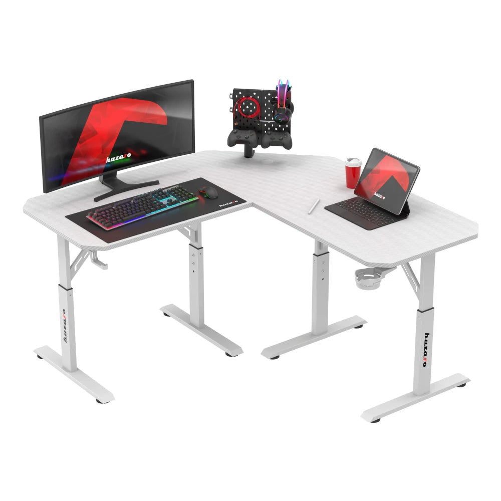 Huzaro Hero 7.3 hvit hjørnegamingbord – L-form frontvisning
