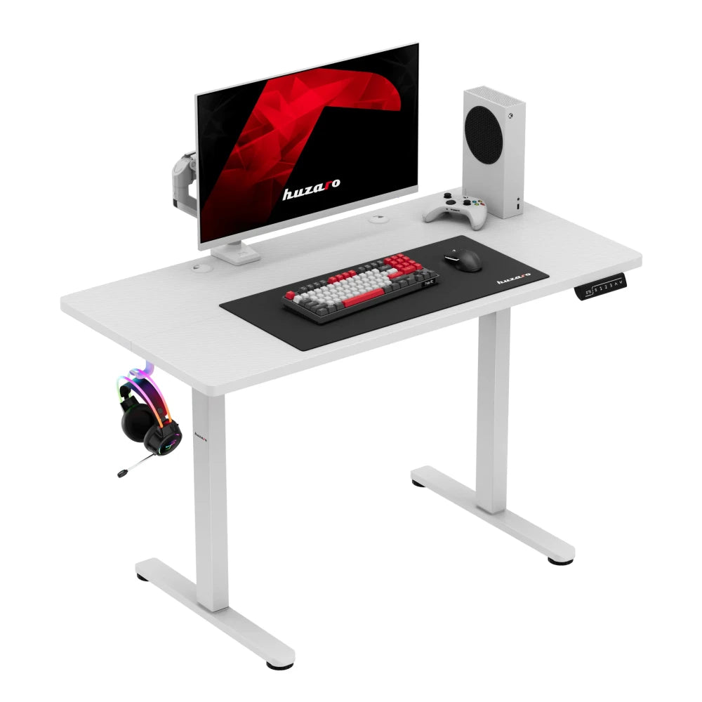 Huzaro Hero 8.1 hvitt elektrisk hev-senk gamingbord 120 cm – frontvisning