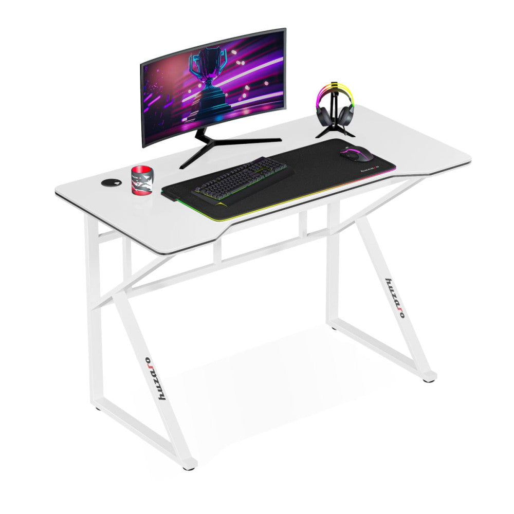 Huzaro Hero 1.6 hvit gamingbord 120 cm – frontvisning med stålramme
