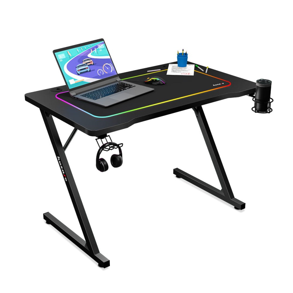 Huzaro Hero 1.8 svart gamingbord 100 cm – frontvisning med stålramme