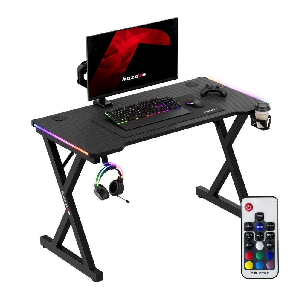 Huzaro Hero 2.3 RGB gamingbord 120 cm i svart med RGB LED-belysning – frontvisning