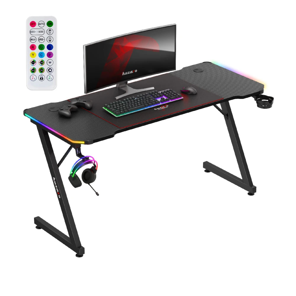 Huzaro Hero 3.3 RGB gamingbord 140 cm med RGB LED-belysning, svart carbon-finish