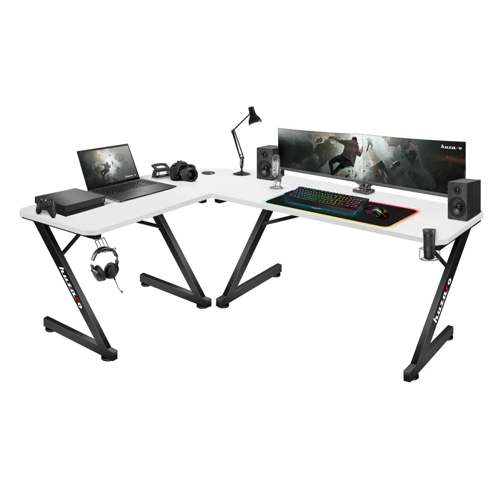 Huzaro Hero 7.0 hvit gamingbord 154 cm sett forfra med carbonbelegg