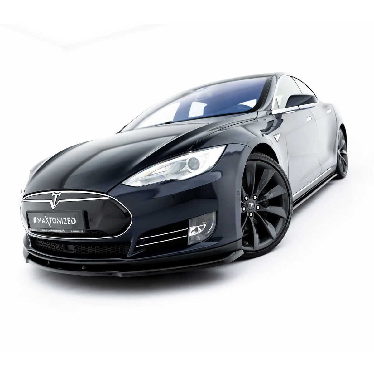 Frontsplitter fra Maxton Design til Tesla Model S Mk1 i blank sort ABS