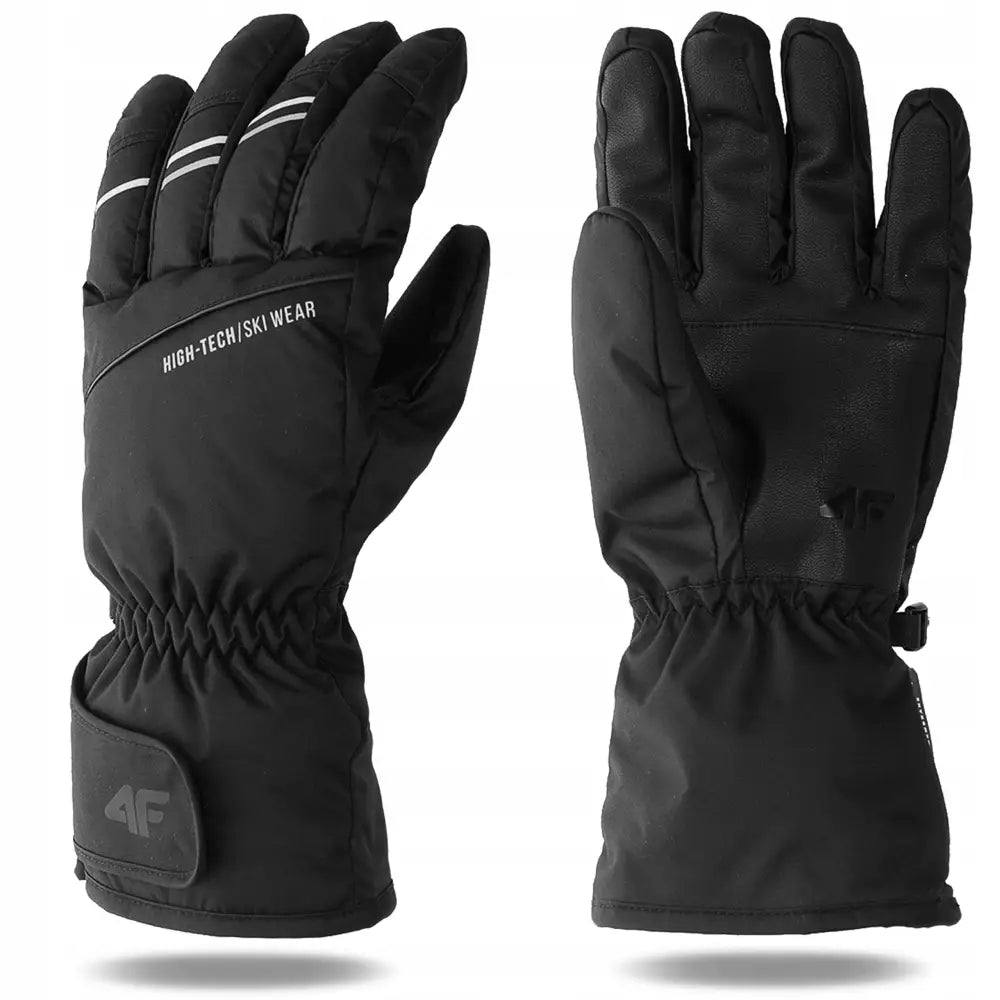 Herre skihansker fra 4F, svarte med refleksdetaljer, polstring og justerbar borrelås ved håndleddet.