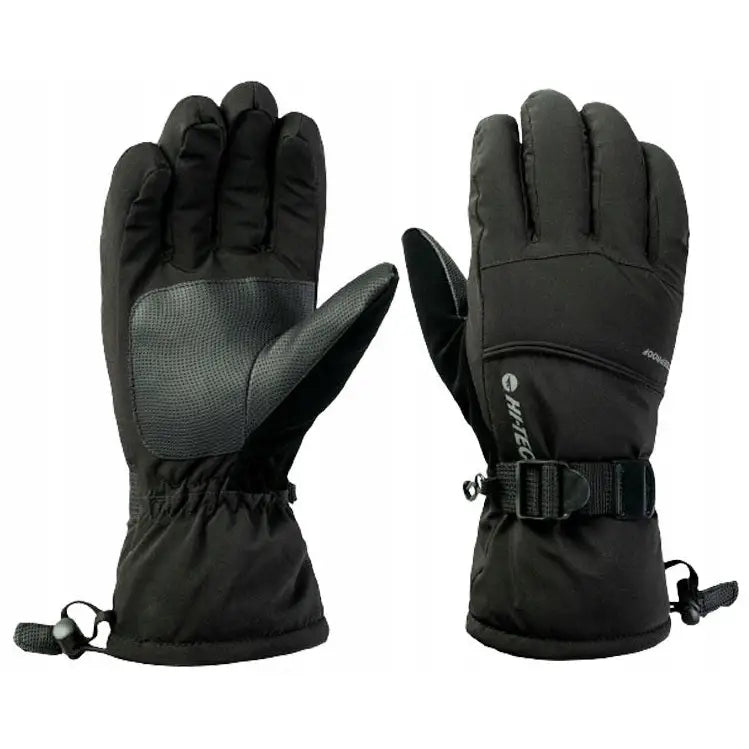 Herre skihansker Hitec Katan i sort, vist fra begge sider med forsterket grep og justerbar håndleddsstropp.