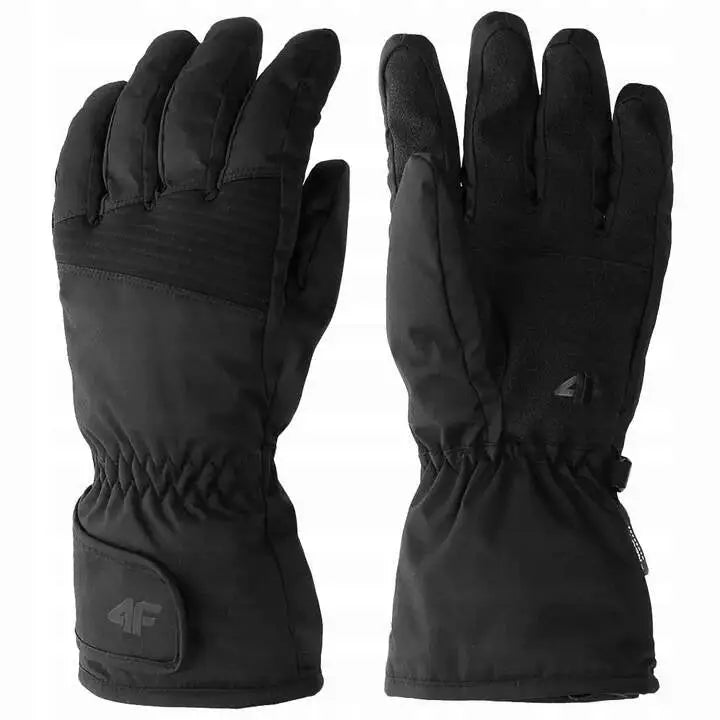 Herrehansker for ski fra 4F i sort tekstil, vist forfra og bakfra med elastisk håndledd og borrelåslukking.