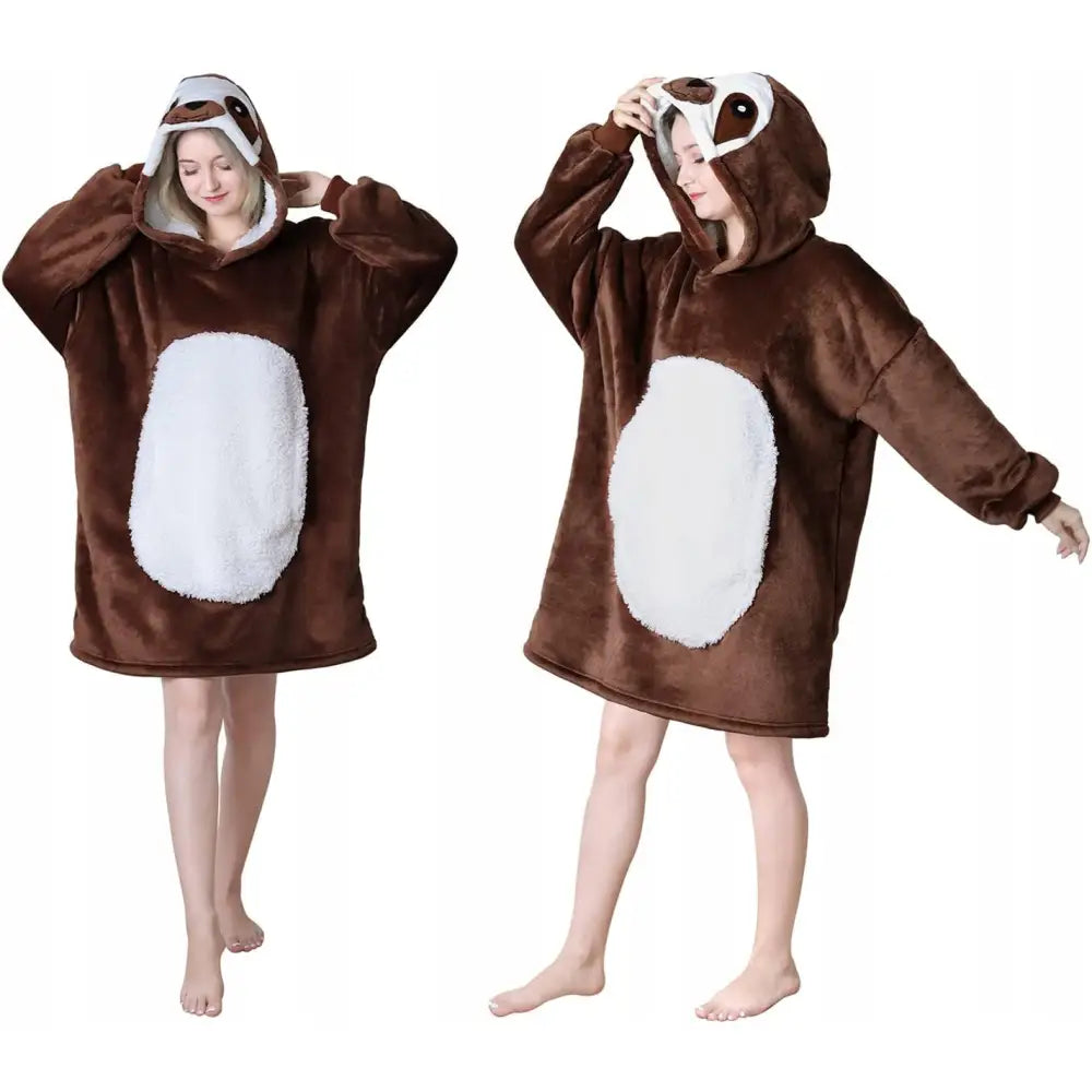 Hettegenser Dovendyr Bamse Brun Flanell Fleece Varm