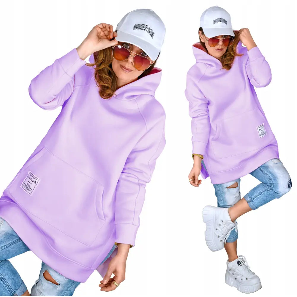 Hettegenser med Kengurulomme Løstsittende Høst Lilla