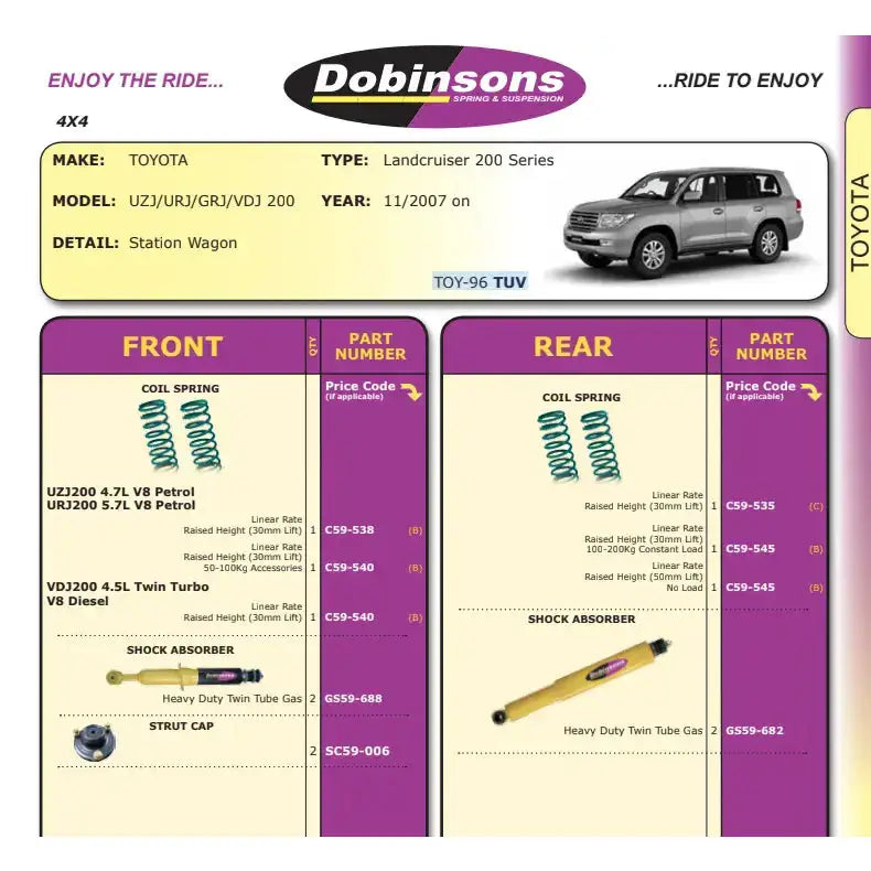 Hevesett 30mm Dobinsons - Toyota Land Cruiser J200 07-17