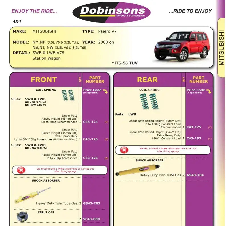 Hevesett 45mm Dobinsons - Mitsubishi Pajero Iv 06-