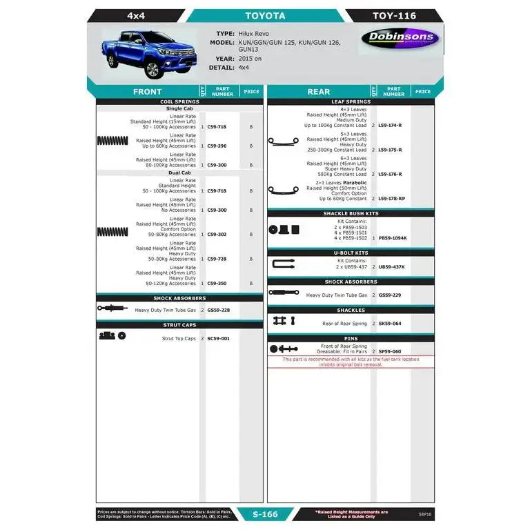 Hevesett 45mm Dobinsons - Toyota Hilux 16-