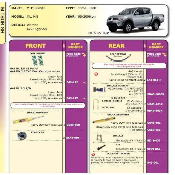Hevesett Mitsubishi L200 06-15 - 30/35mm Dobinsons