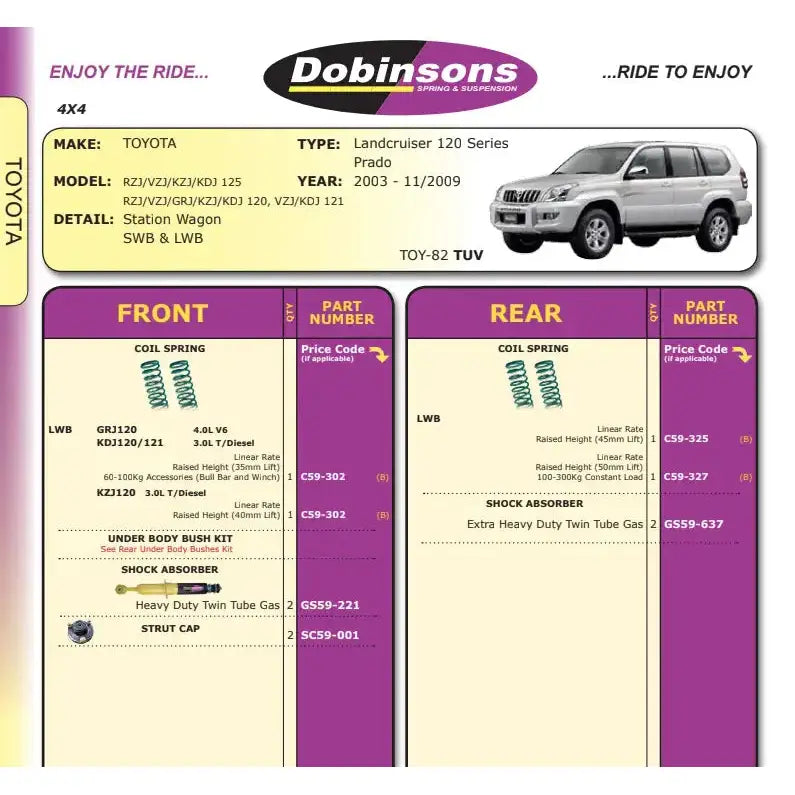 Hevesett Toyota Land Cruiser J120 02-09 - 40mm Dobinsons