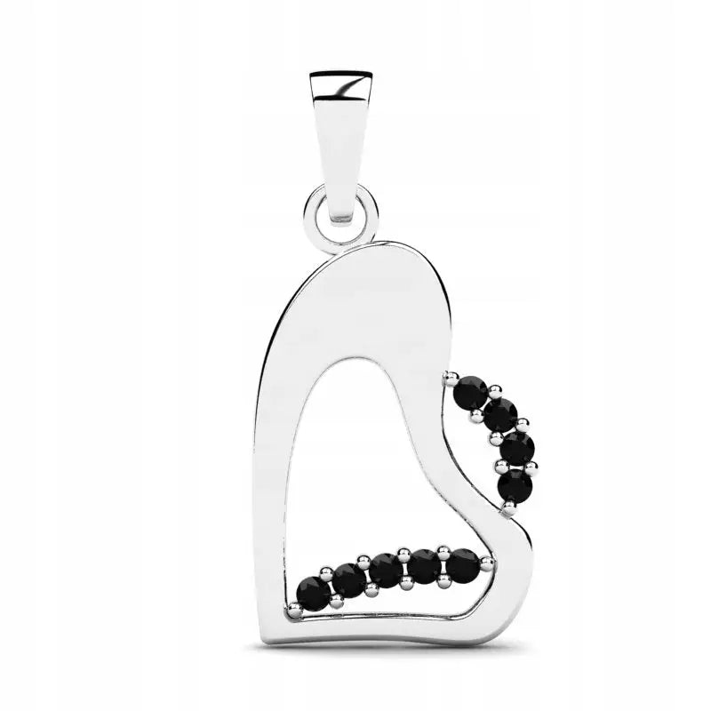 Charm Hjerteanheng i Hvitt Gull med Sorte Zirkoner