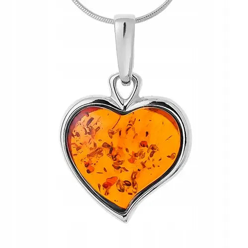 Charm Hjerteformet Anheng med Rav og Sølvkjede