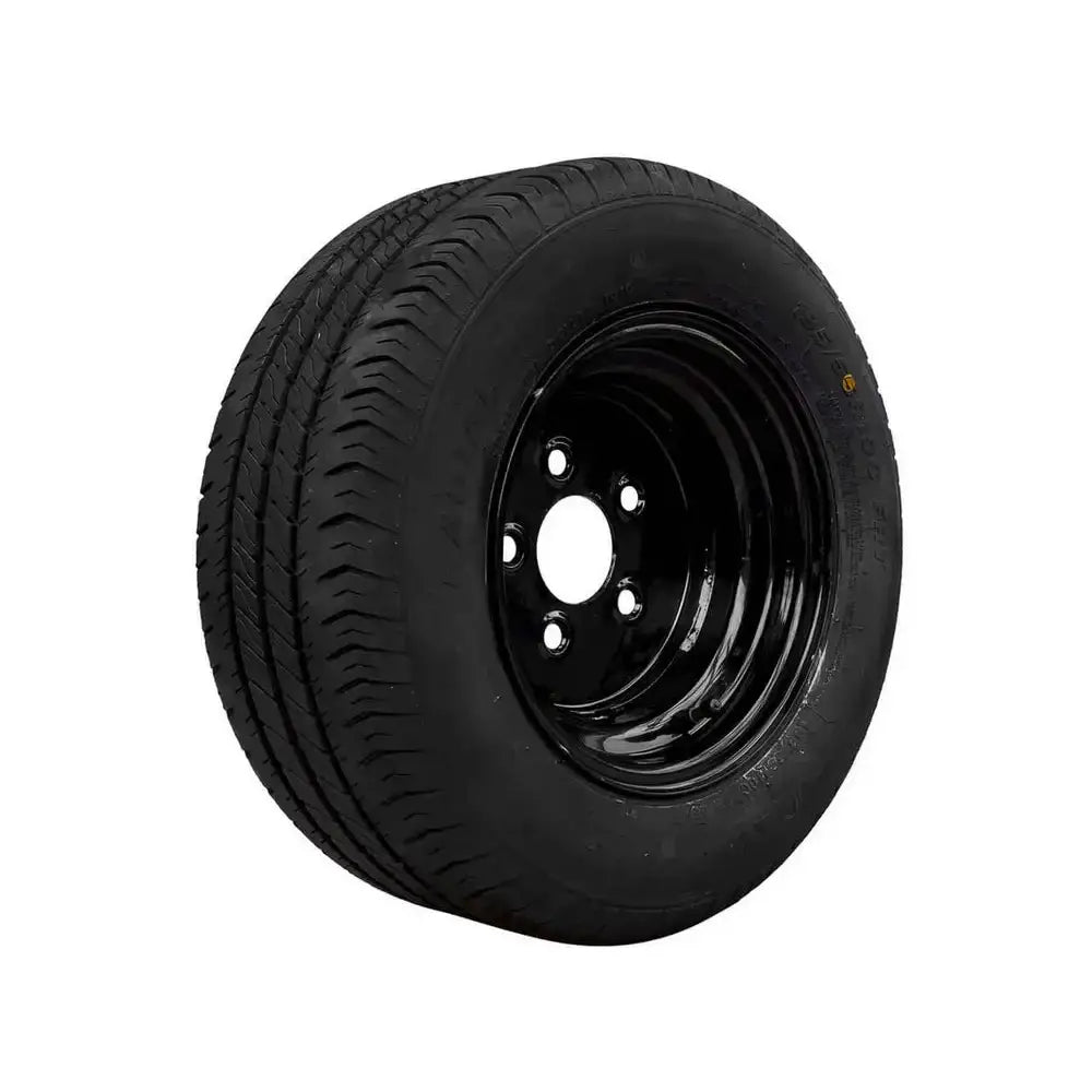 Tilhengerhjul 195/55R10C med stålfelg, skrå vinkel som fremhever dekkmønster og fem boltehull.