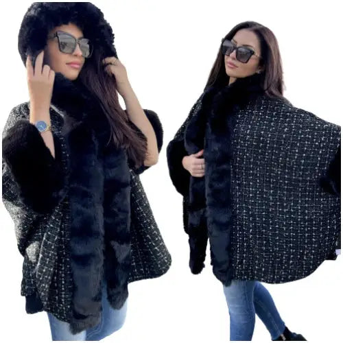 Høst Poncho for Kvinner Perfekt for Høst Vinter Foret Oversize Svart.