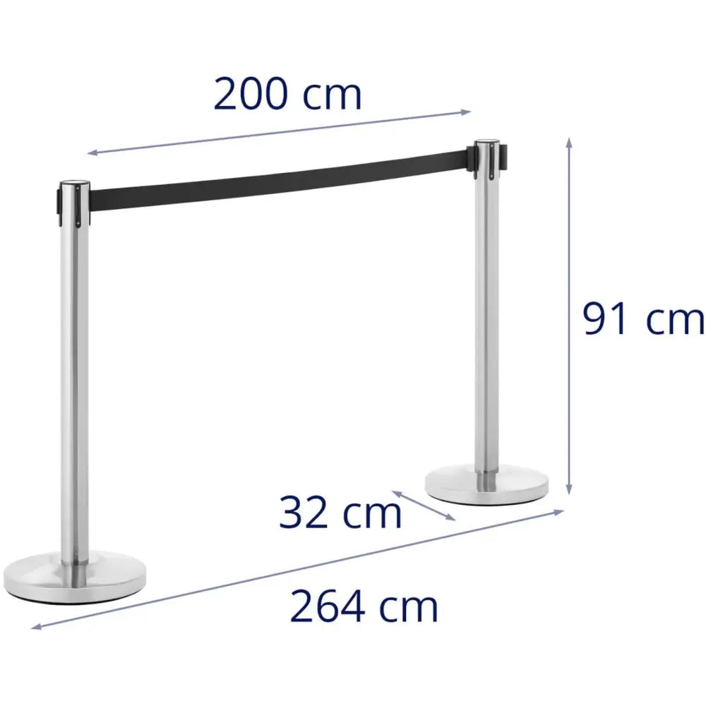 Hotel avdelingsstolpe i sølv, to stolper med sort bånd mellom, målmarkeringer for høyde og bredde.