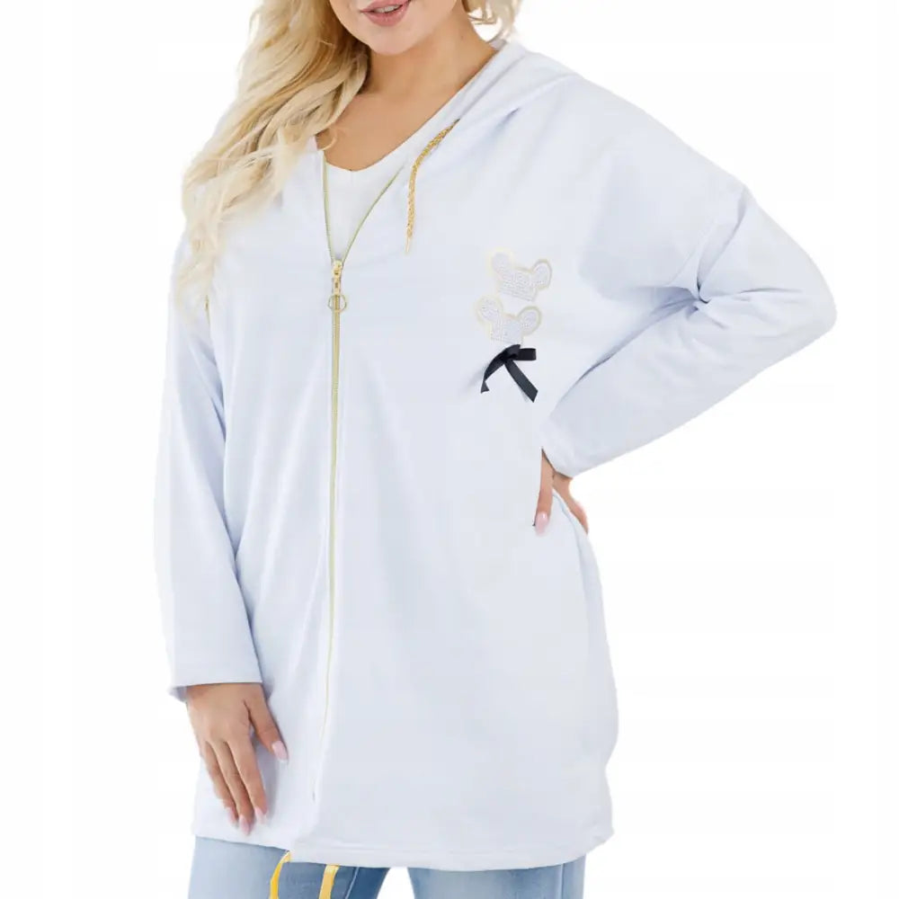 Hvit Plus Size Cardigan med Mikke Mus