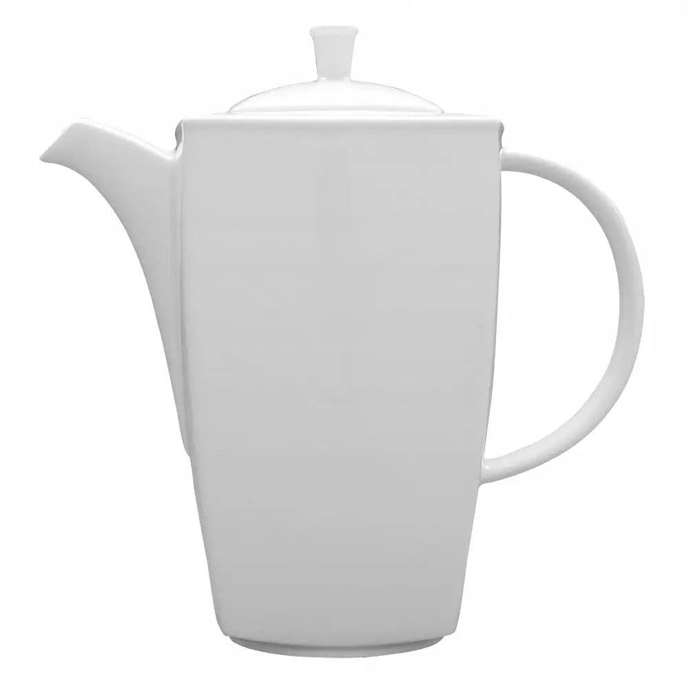 Hvit Victoria Lubiana tekanne i porselen, sideprofil med minimalistisk form, avrundet hank og diskret lokk.