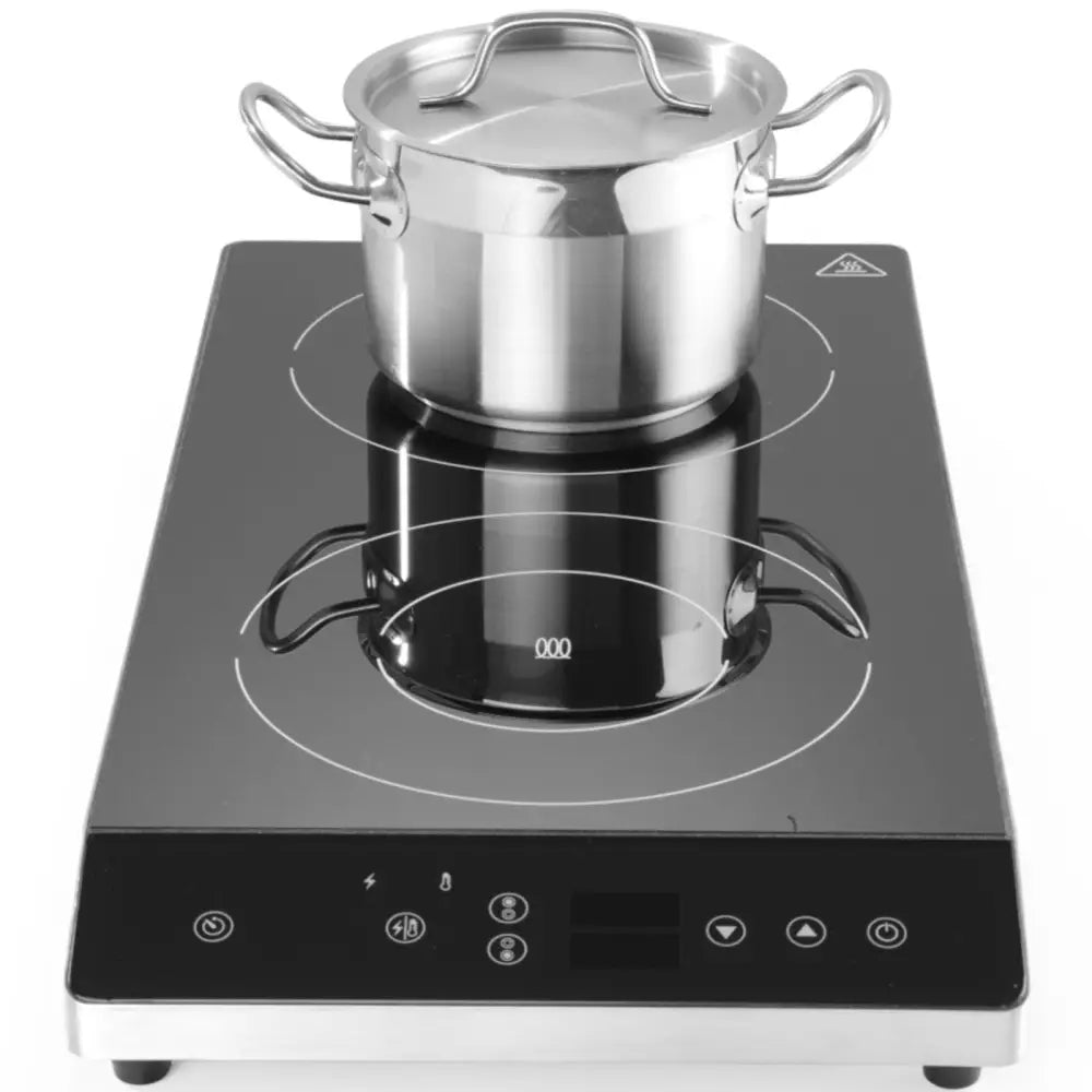 Induksjonstopp Bærbar 2 Brennere Oblique ø22 Cm 3500 w 230 v - Hendi 239438