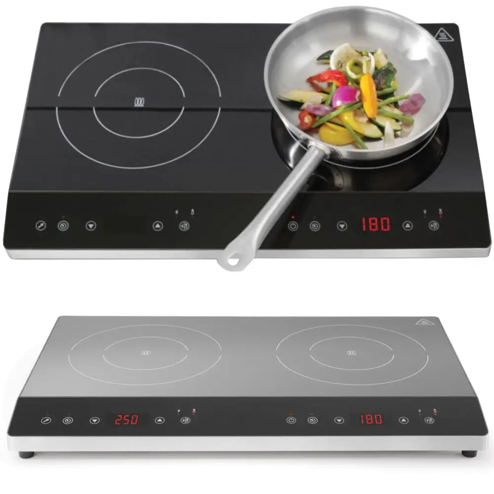 Induksjonstopper med Boost-funksjon 2 Kokesoner Oblique ø22 Cm 3500 w 230 v - Hendi 239445