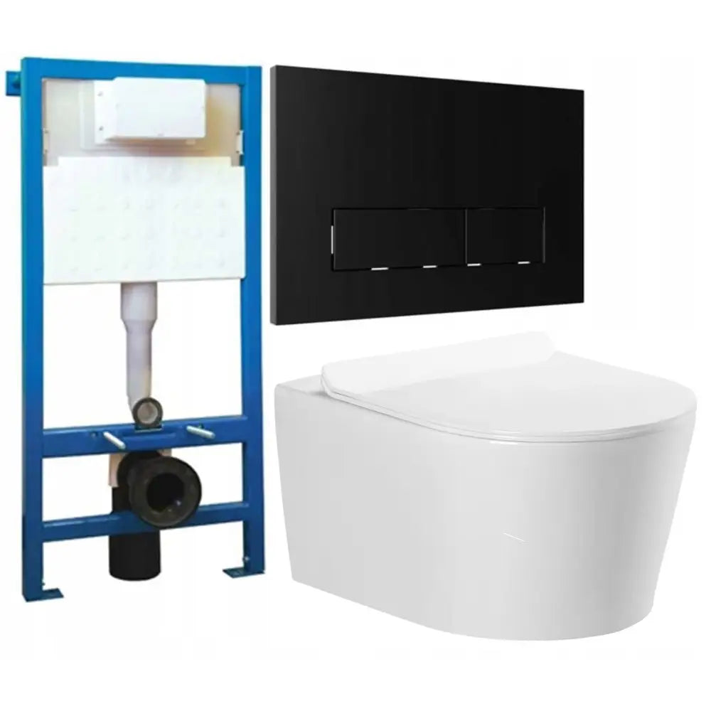 Innfelte Wc-sett Slim Ramme Matt Svart Knapp Rimfri Toalettskål