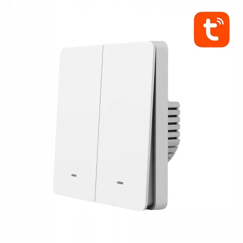 Intelligent lysbryter Gosund Sw9, hvit dobbel bryter med to LED-indikatorer sett fra siden.