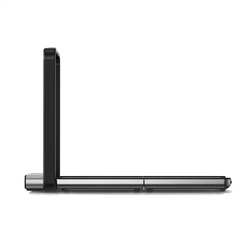 Tredemølle Kingsmith Walkingpad X21, sammenlagt og sett fra siden, viser slankt design og tydelig ledd.