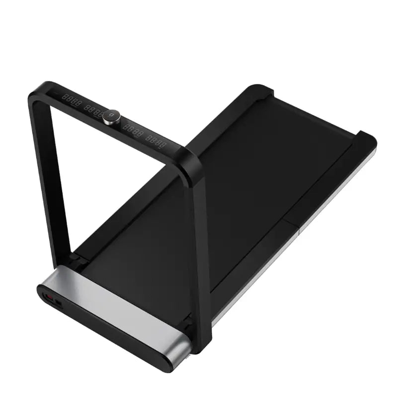 Tredemølle Kingsmith Walkingpad X21, sett skrått ovenfra med synlig kontrollpanel, håndtak og løpebånd.