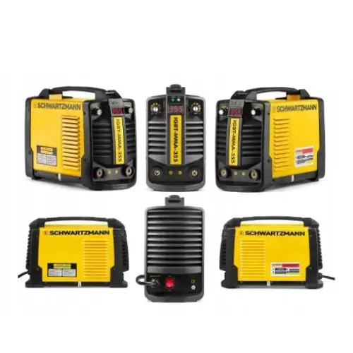 Invertersveisemaskin Tig Xxl Sett Schwartzmann, nærbilde av digitalt display, håndtak og ventilasjonsriller.