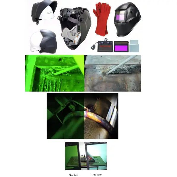 Invertersveisemaskin Tig Xxl Sett, sammenligning av sveisearbeid med standard og true color sveiseglass.