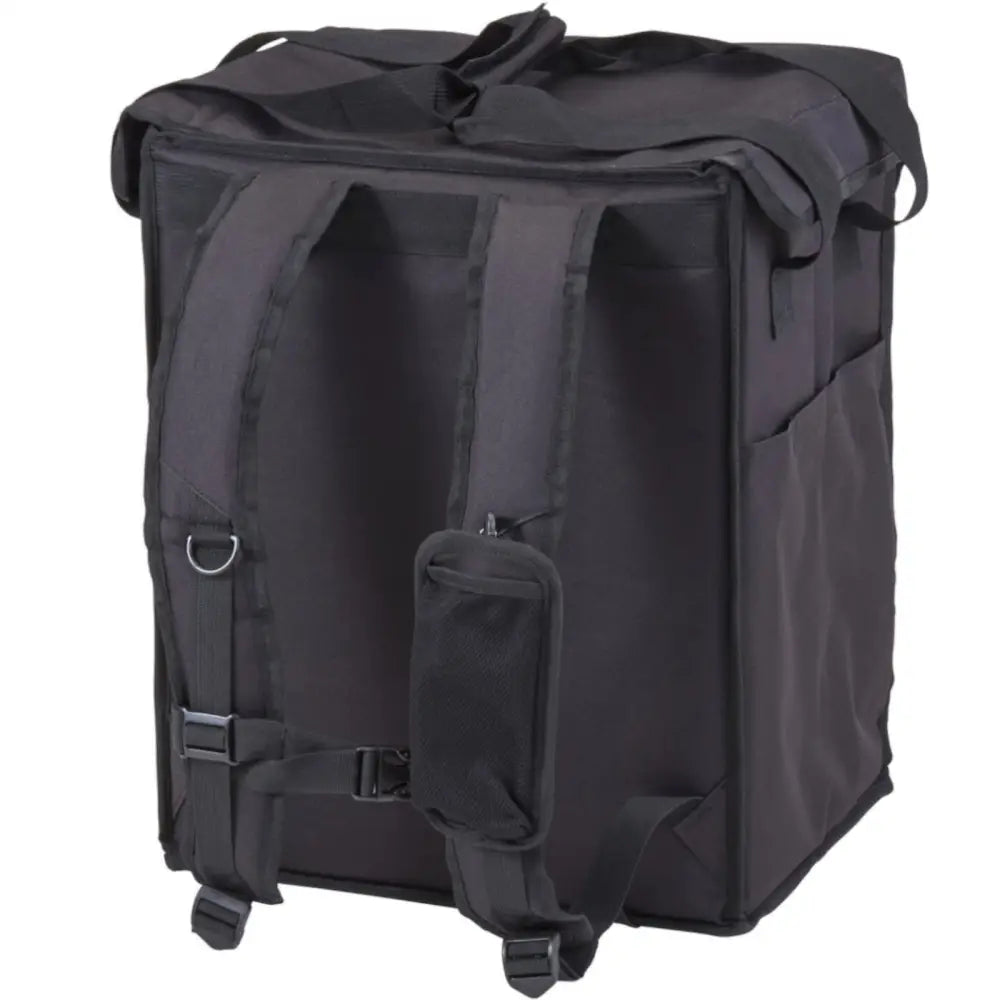 Isolert leveringssekk, bakside med polstrede stropper, ekstra spenne og liten lomme på venstre skulderstropp.