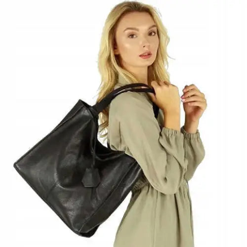 Italiensk Shopper Skinnveske Skulderveske i Lær