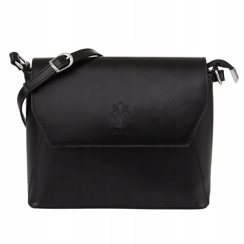 Italiensk Svart Skinn Messenger Bag med Flap