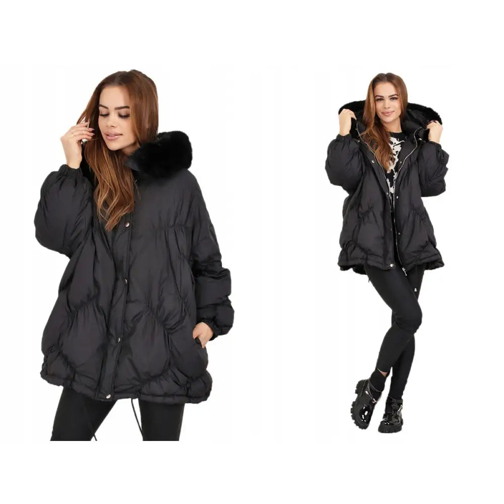 Jakke med Naturlig Revepels og Dun i Plussstørrelse Svart 2281