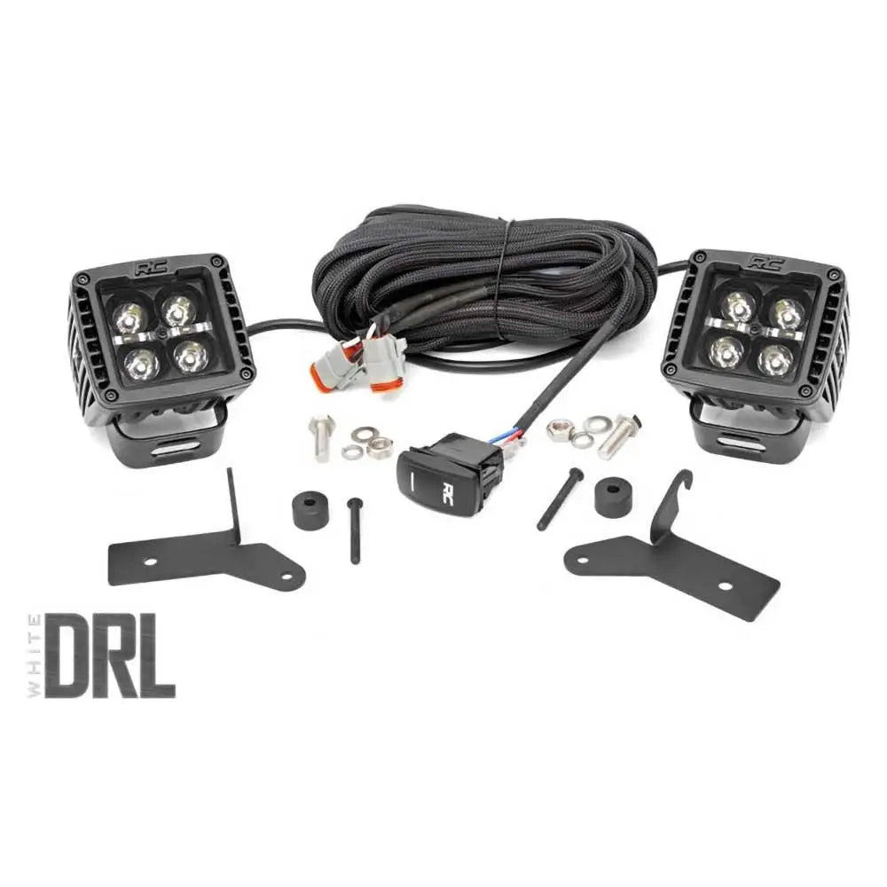 Jeep Wrangler Jl 4 d 18- Tilleggslys Led 2’’ Firkantet Drl Hvit Rough Country Black Series