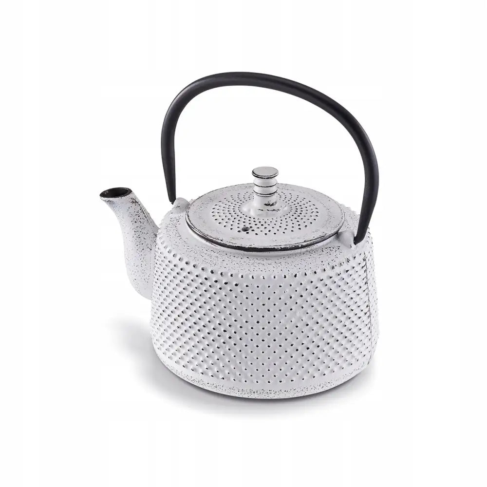 Jernkanne Jito 0,8 L i hvitt støpejern med prikkete struktur, sort håndtak og matchende lokk.