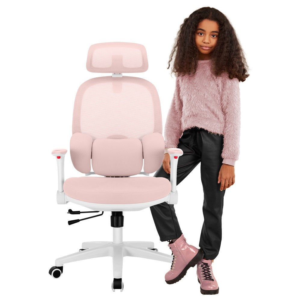 Mark Adler Junior 6.3 rosa ergonomisk skrivebordsstol for barn – forfra