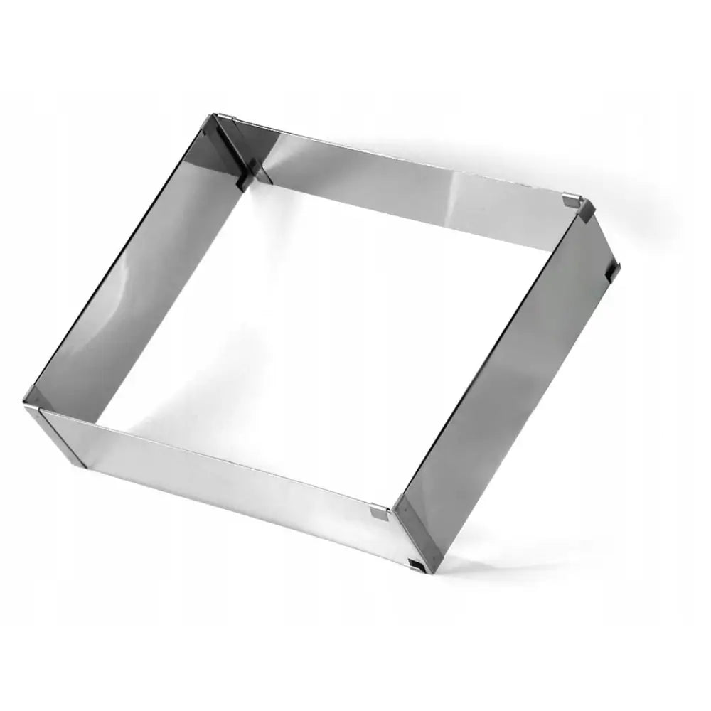 Justérbar kakering rektangulær H10 i blankt rustfritt stål, sett ovenfra med glatte kanter og hjørner.