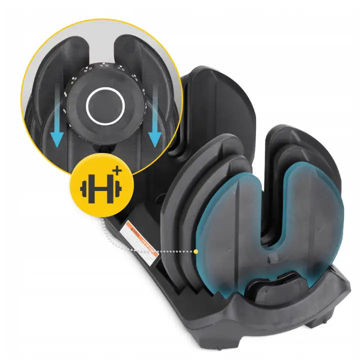 Justerbar manual 40 kg fra 4Fizjo, detalj av base med justeringsmekanisme og blå vektindikator.