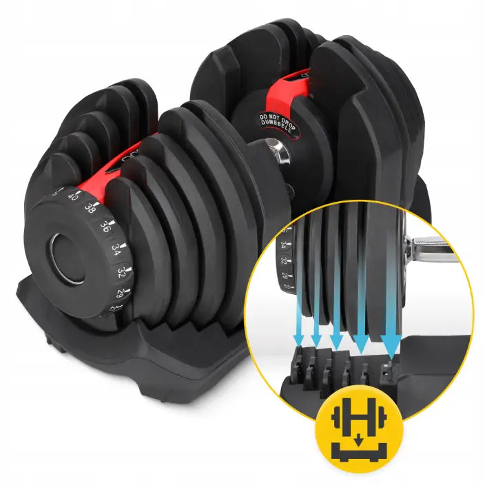 Justerbar manual fra 4Fizjo, skråvisning med fokus på vektskiver og detaljert justeringsikon.