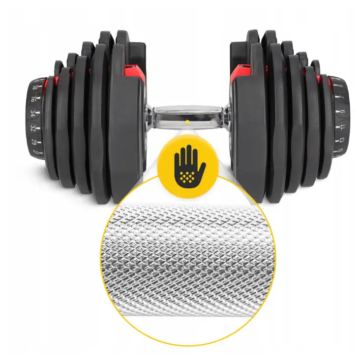 Justerbar manual 40 kg fra 4Fizjo, nærbilde av riflete metallhåndtak som viser detaljert grep.