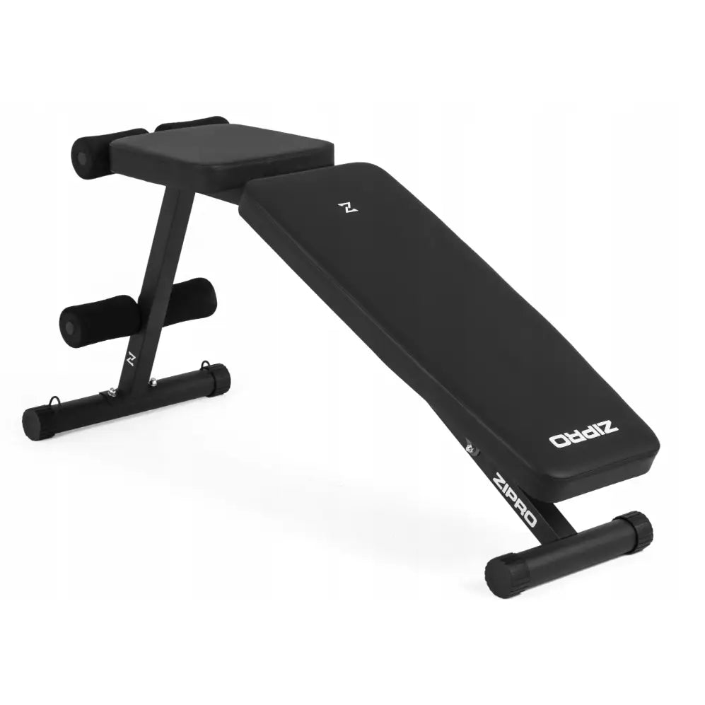 Justerbar sammenleggbar treningsbenk Zipro Tempo sett fra siden med polstret sete og ryggstøtte.