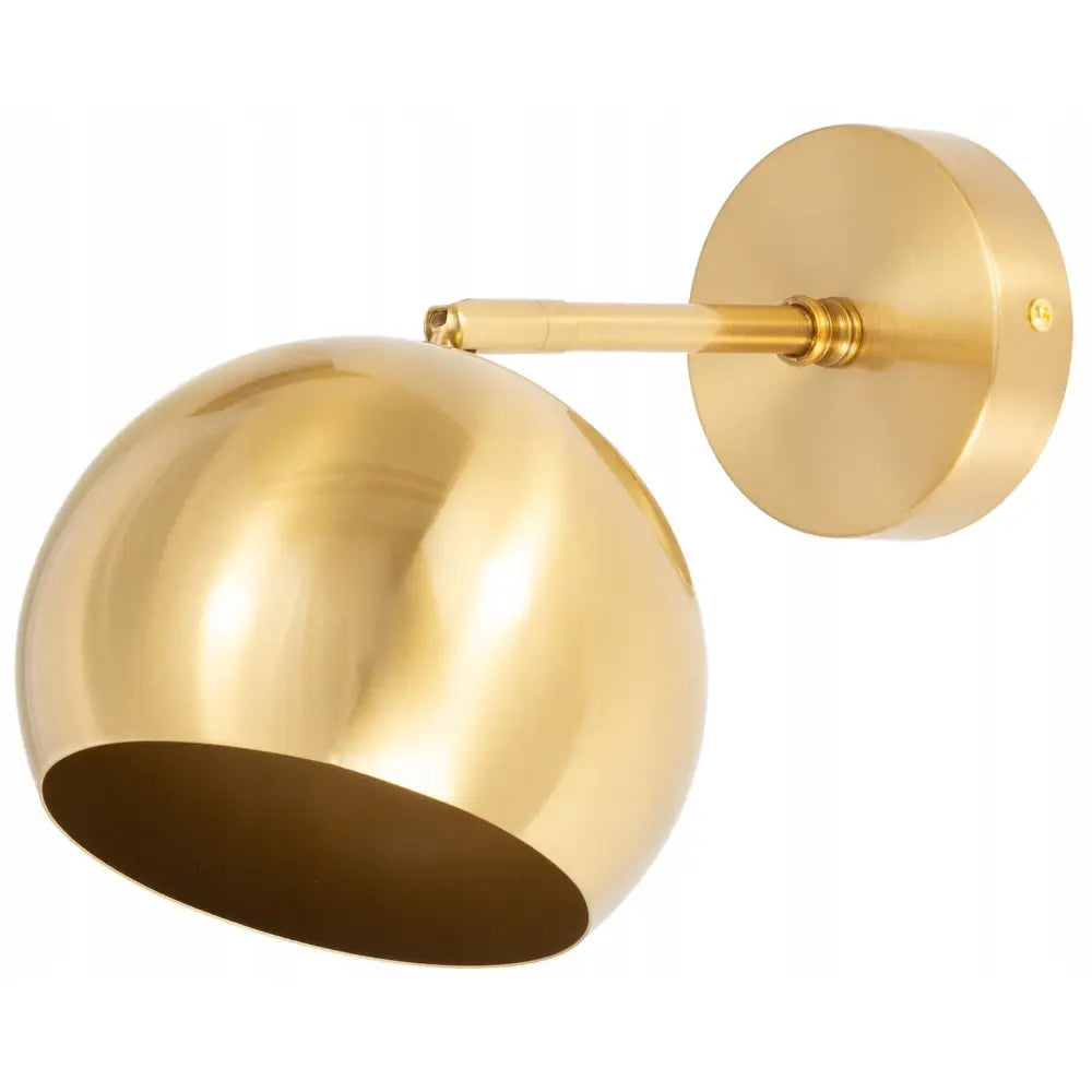 Justerbar vegglampe Simba i børstet messing, sidevisning med rund skjerm og minimalistisk design.