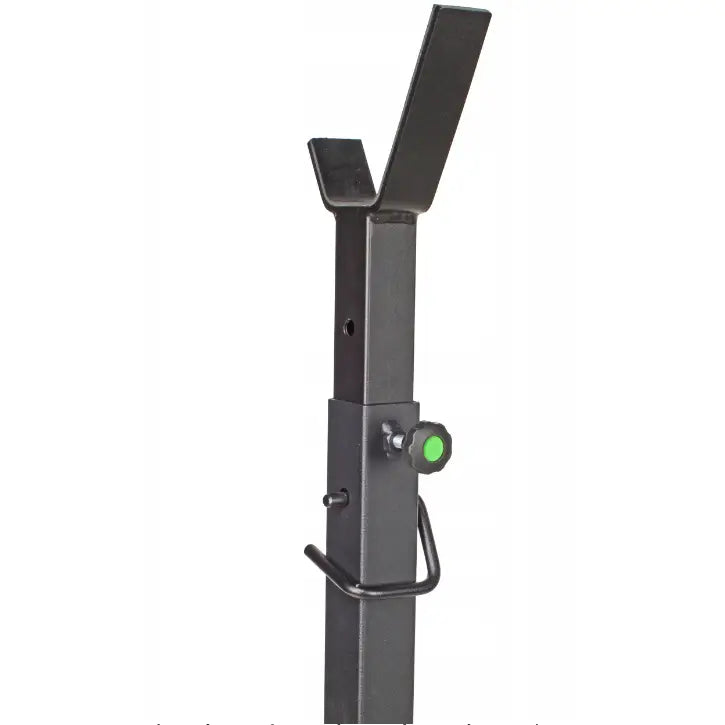 Justerbart vektstangstativ Endorfit EH, sidebilde med U-formet topp, grønn knapp og sikkerhetslås.